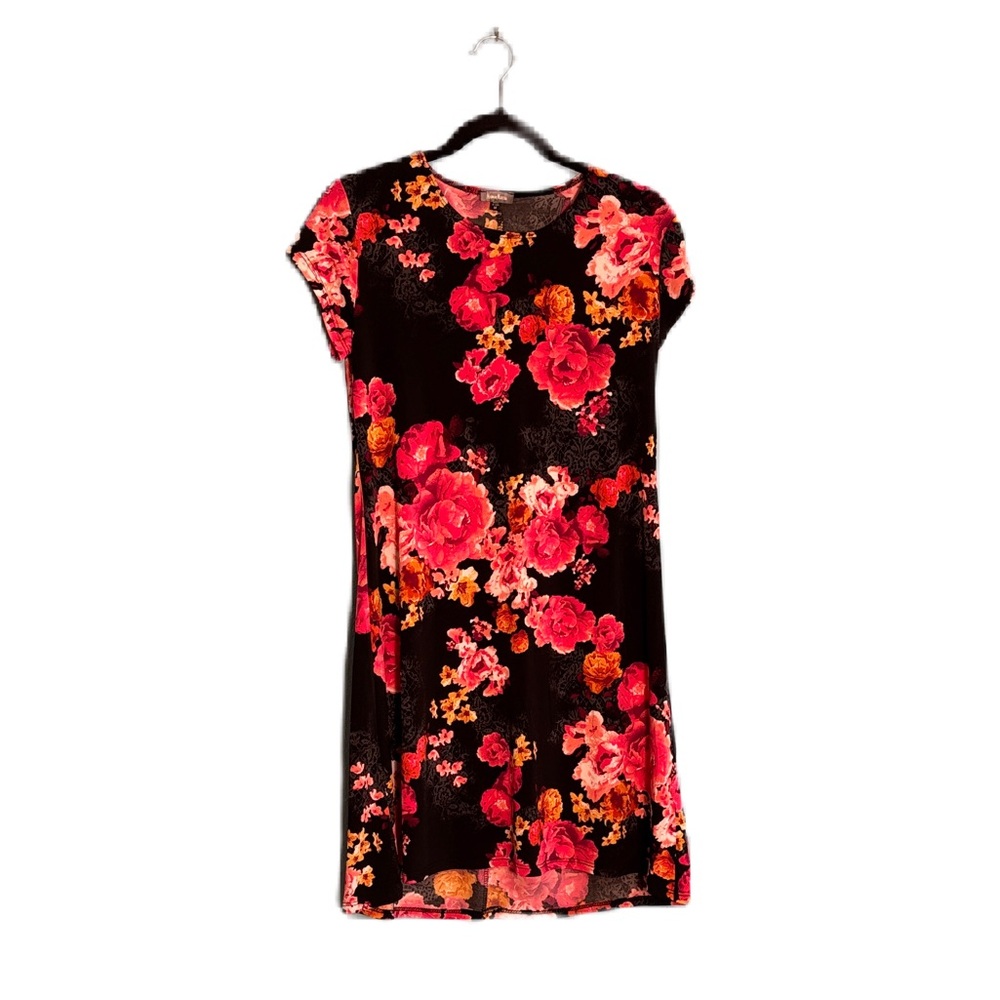 Neiman Marcus Black Pink Short Sleeve Floral Dress Women’s M Made In USA